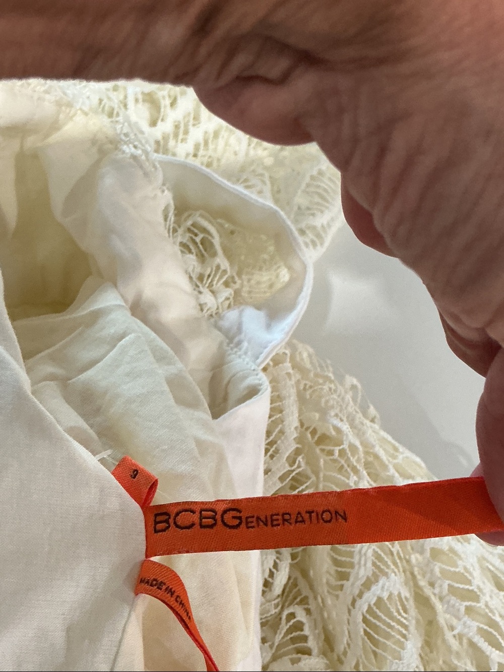 BCBGeneration Cream Lace Puff-Sleeve Blouse - Picture 2 of 4